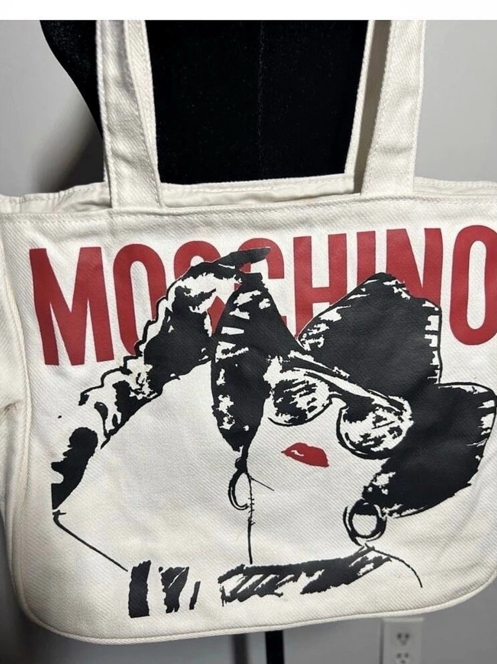 Moschino 30 Years for Ikram Canvas Tote Bag in White & Red - Picture 2 of 7